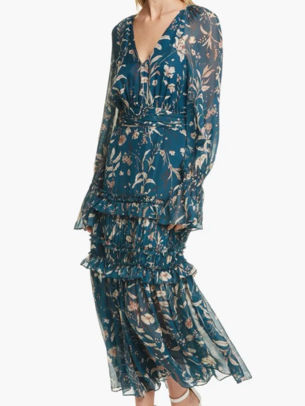 AMUR Reah Floral Print Long Sleeve Silk Dress (NWT)